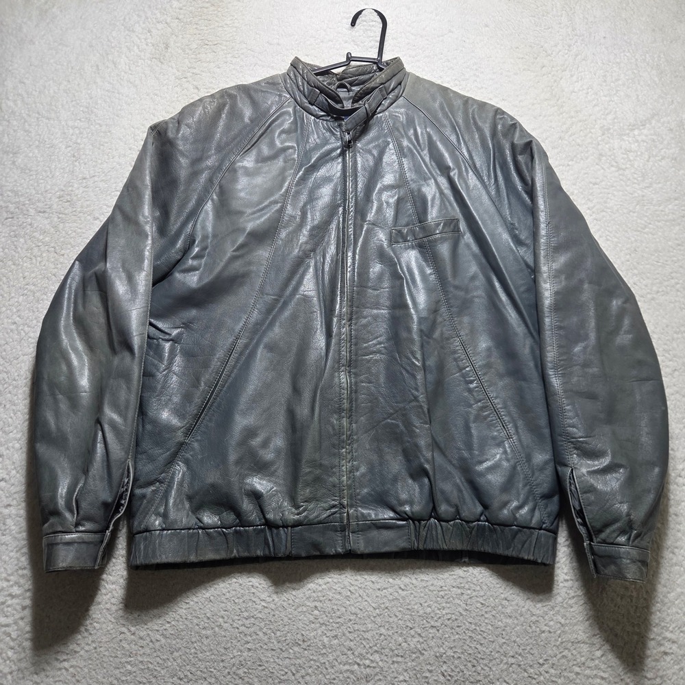 Vintage 80s Jean Paul Germain Leather Jacket Mens XL Grey Bomber Cafe Racer